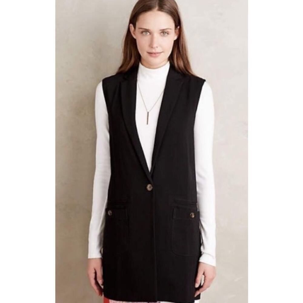 Anthropologie Cartonnier Jess Tailored Vest Women's XS Black Sleeveless Button
